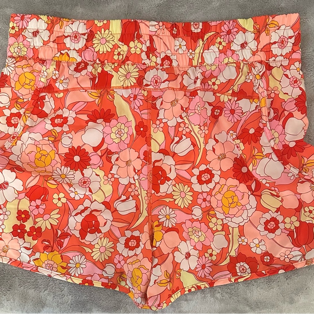 Avia Orange Floral Print Athletic Shorts with Biker Short Liner